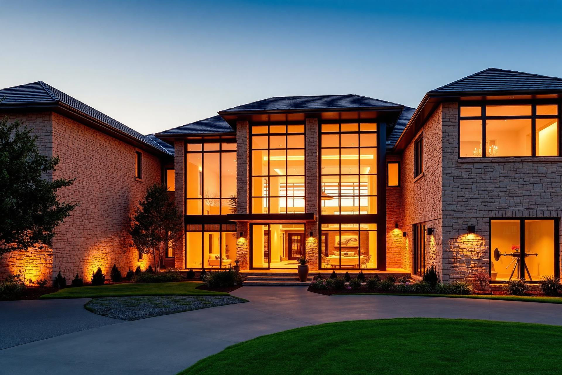 Luxury Dallas-area home at dusk